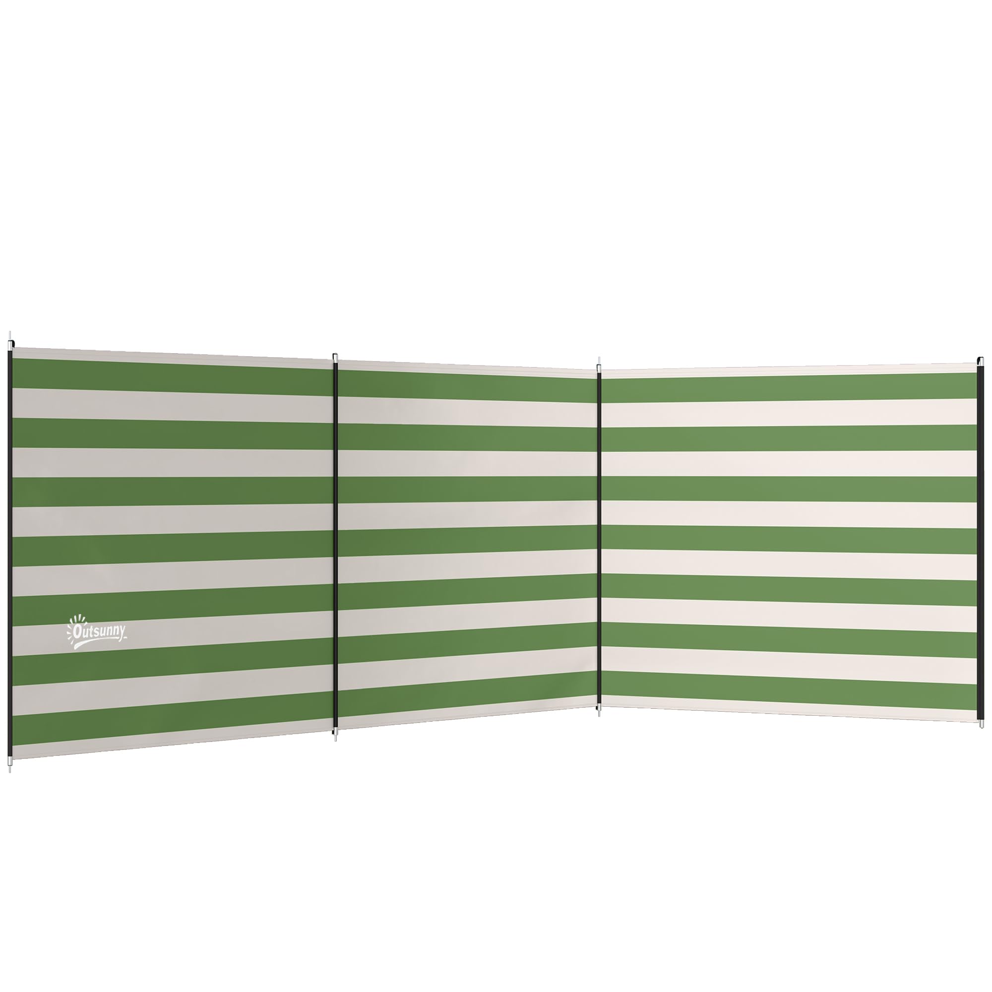 Outsunny 4 Pole Camping Windbreaks, Beach Wind Shield Shelter with Carry Bag and Steel Poles, Outdoor Caravan Privacy Shield, 540cm x 150cm, Army Green