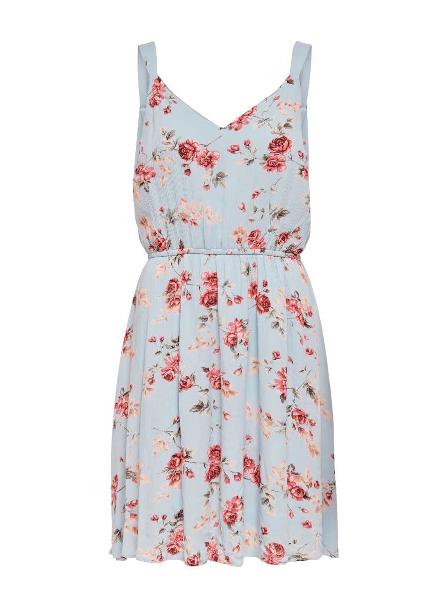 ONLY Women's Onlkarmen S/L Short Wvn Noos Dress, Cashmere Blue/Aop:rose Flowers, 16 UK