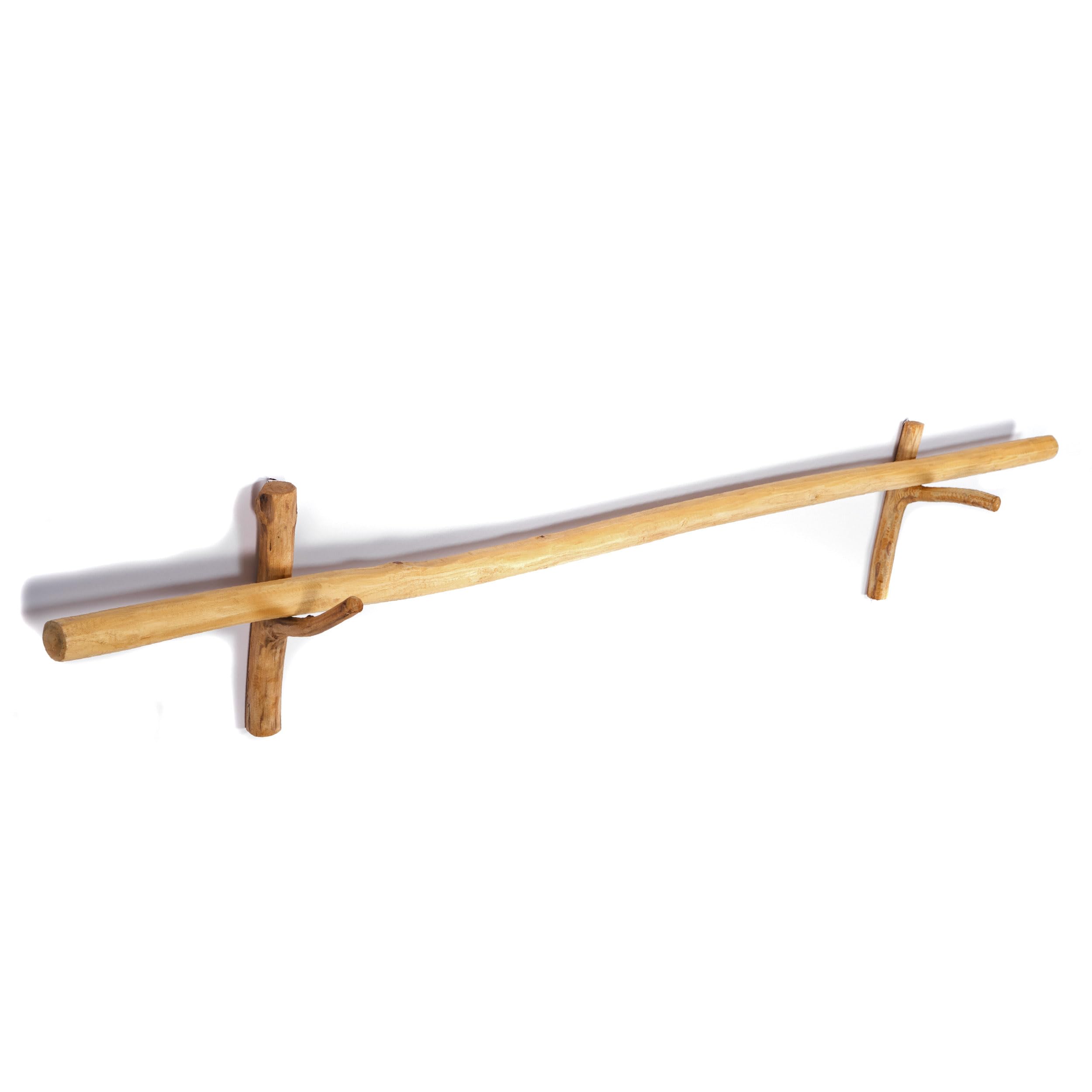 HOLZ STANGE Vara | Teakholz, 165 cm mit Wandhaken | Ast Aufhänger, Teak Gardinenstange, Treibholz Vorhangstange, Garderoben Stange