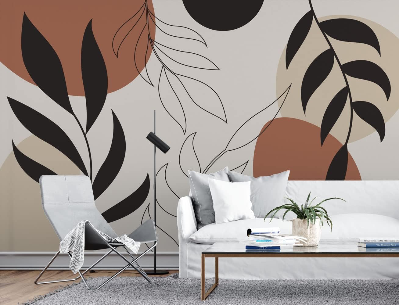 Muravie Boho Leaves Wallpaper, Bedroom Green Leaves Boho Wall Mural, Botanical Soft Wallpaper, Living room Boho Decor - Custom Size (Boho Leafs Wallpaper)