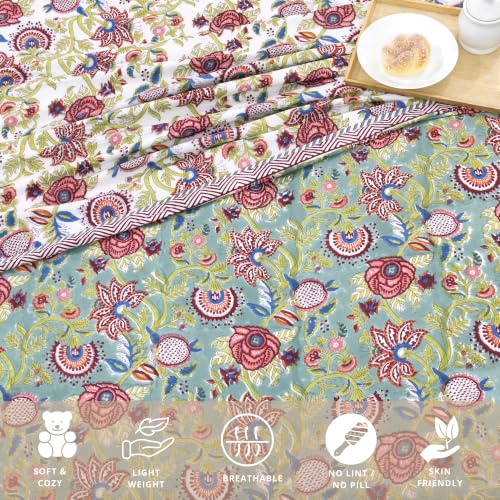 Image of TOAIArt Premium Jaipuri Dohar | AC Blanket Summer Quilt | Hand Block Printed | 3 Layers | Reversible | 150GSM 100% Mulmul Cotton | 100% Cotton Flannel Filling | Queen 90 inch X 108 inch|Rangeela Bagh