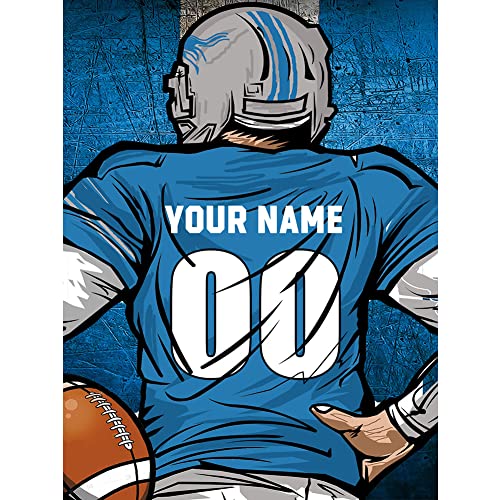 Weadatty Custom Football Diamond Painting with Name and Number,Customized Sports Fan Jersey Painting,Personnalized Football Player Diamond Art for Home Decor (Detroit Blue)