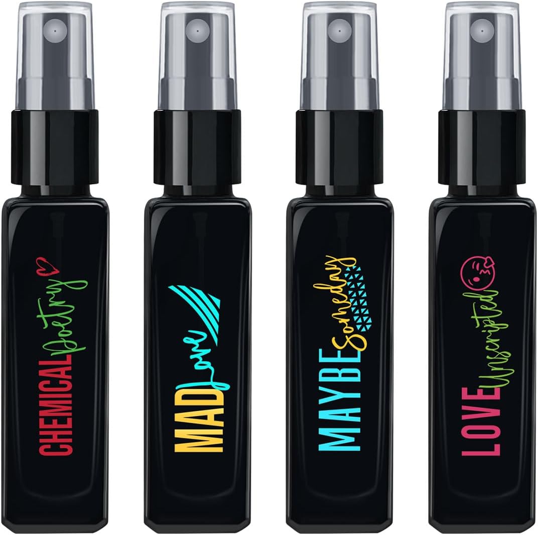 Maryaj Chemical Poetry EDP and Mad Love EDP and Maybe Someday EDP and Love Unscripted EDP (Pack of 4, Each 8ML) Long Lasting Scent Spray Gift For Men and Women