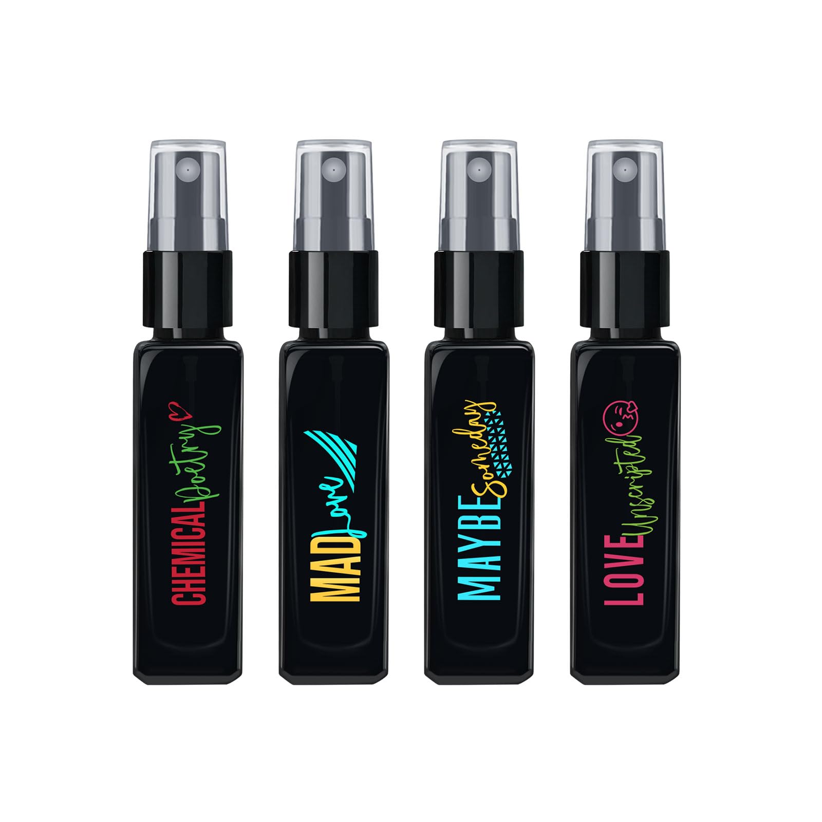 Chemical Poetry EDP and Mad Love EDP and Maybe Someday EDP and Love Unscripted EDP (Pack of 4, Each 8ML) Long Lasting Scent Spray Gift For Men and Women