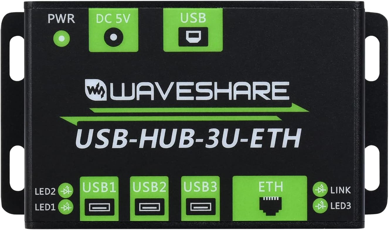Waveshare Industrial Grade Multifunctional USB HUB Extending 3X USB Ports + 100M Ethernet Port Suitable for Industrial/Office Environments Requiring Higher Level Device and Network Connection