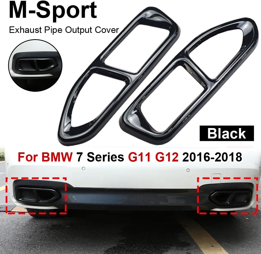 Tail Pipe Trim Compatible For B-MW 7 Series G11 G12 730 740 750li 2016-2018 M-Sport Car Exterior Exhaust Pipe Mufflers Cover Rear Bumper Cylinder Exhaust Pipe Cover (chrome silver)