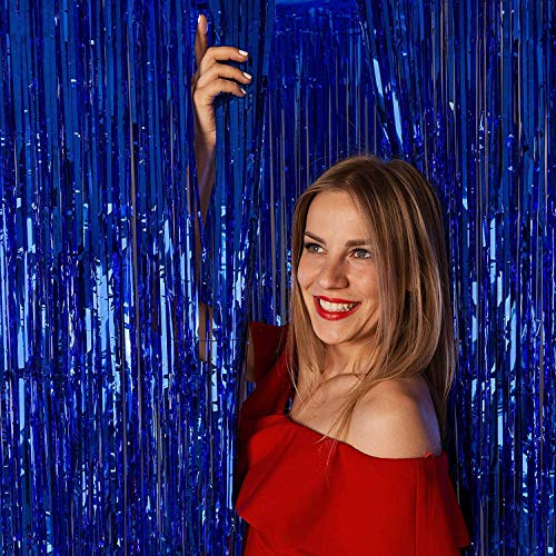 Image of Blue Metallic Fringe Foil Curtain (3 Feet by 6 Feet) for Birthday,Wedding,Anniversary Decoration