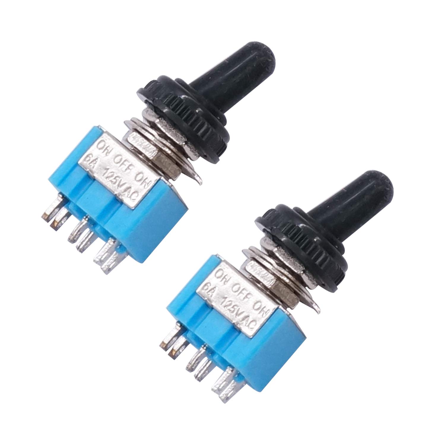 TWTADE / 10 Pcs Mini Toggle Switch ON-Off-ON 3 Position 6 Pins DPDT AC 125V 6A + 10 Pcs Waterproof Cap MTS-203
