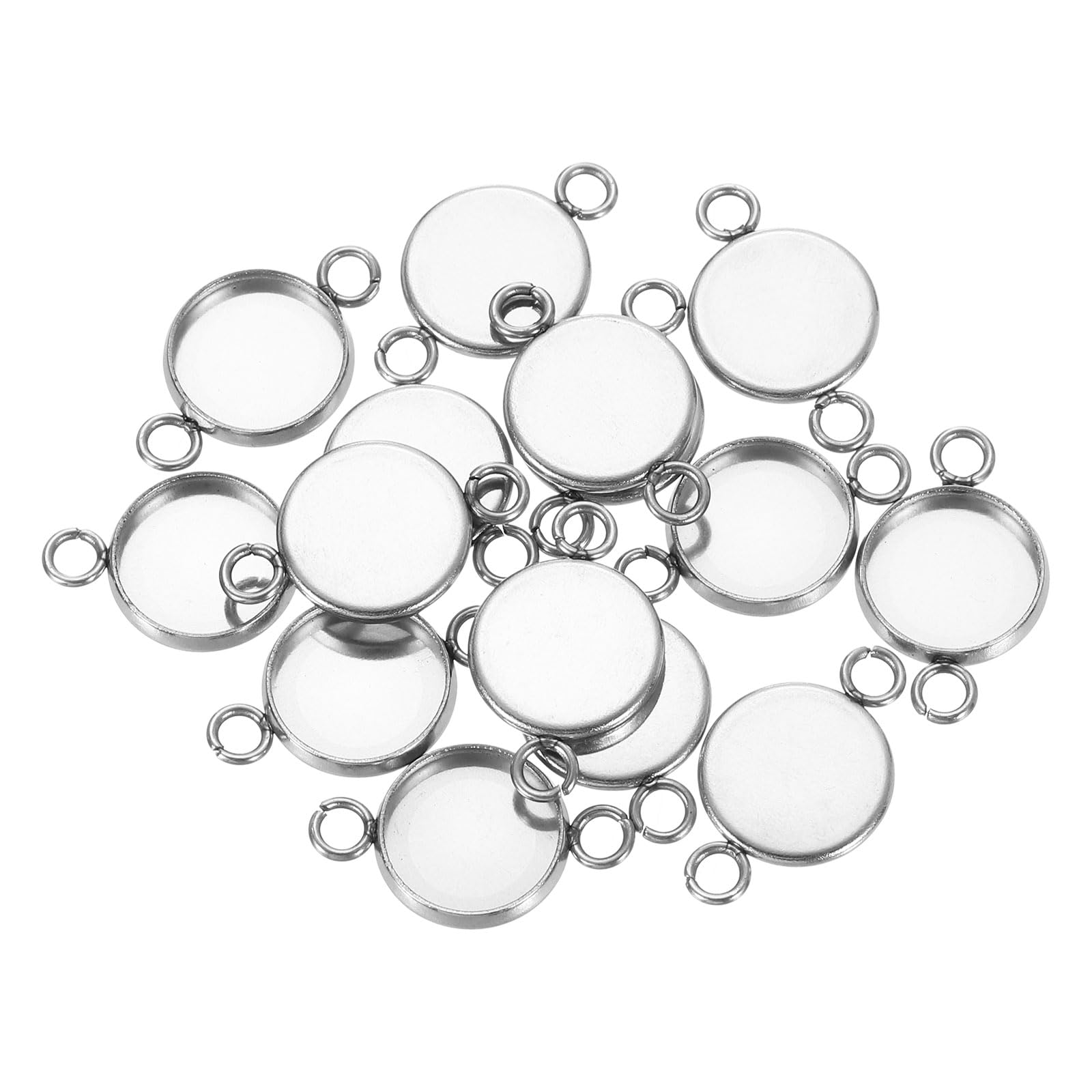 sourcing map Round Pendant Blank Tray, 20Pcs 10mm - Stainless Steel Cabochons Setting Blank Connector Base for DIY Crafting and Making Embossed Photo (Silver)