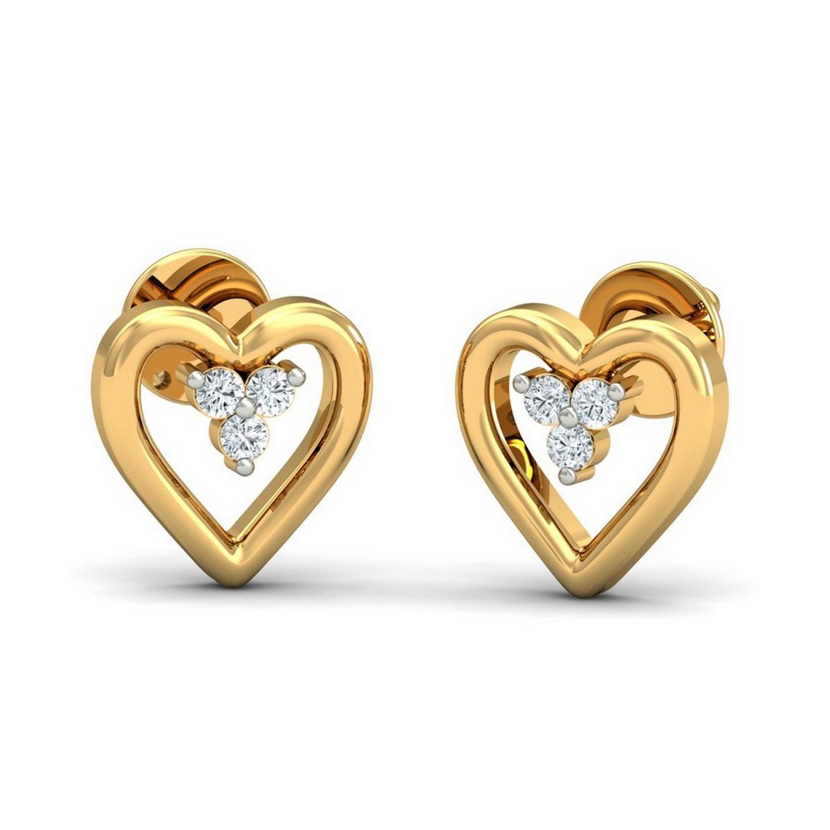 kuberbox 18KT Yellow Gold Diamond Perfect Heart Stud Earrings for Women-picture-14