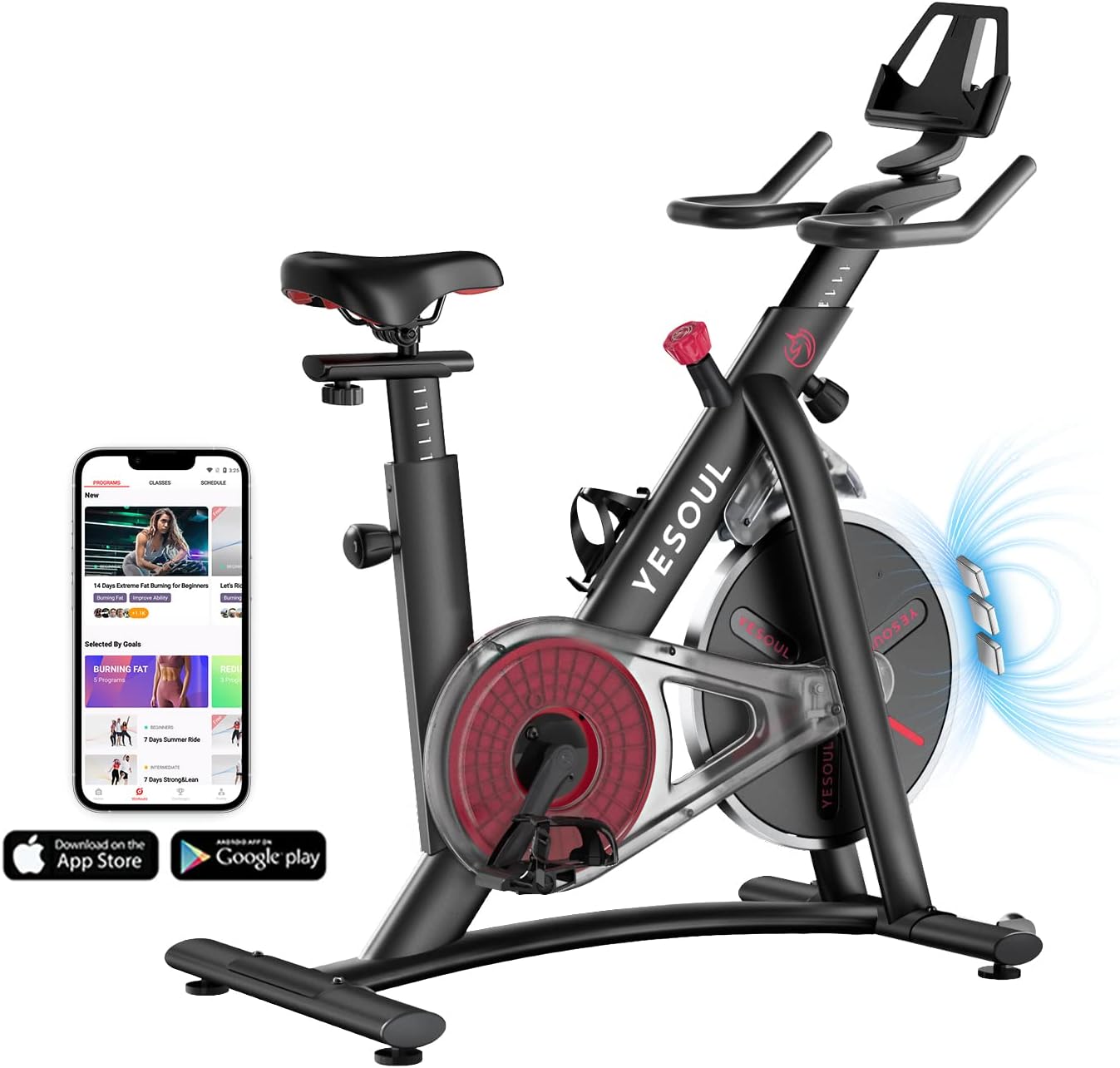 Yesoul S3 Black Exercise Bike For Home Smart White Cycling Bike Magnetic Resistance For Gym Electric Stationary Bike Bluetooth Heart Rate For Women Apartment Workout Bike For Fitness
