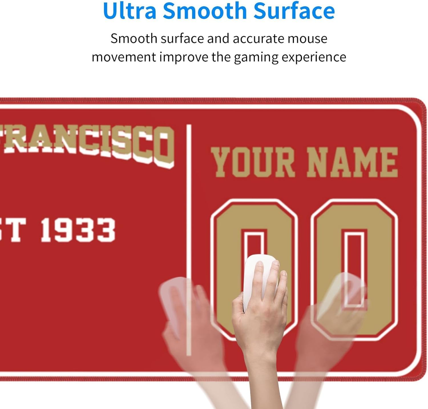 Custom San Francisco Mouse Pad, Personalized Mouse Pads with Name and Number, Customized Non-Slip Mousepad for Desktop, Make Your Own Desk Pad Gifts for Fans Men Women 12x31.5in
