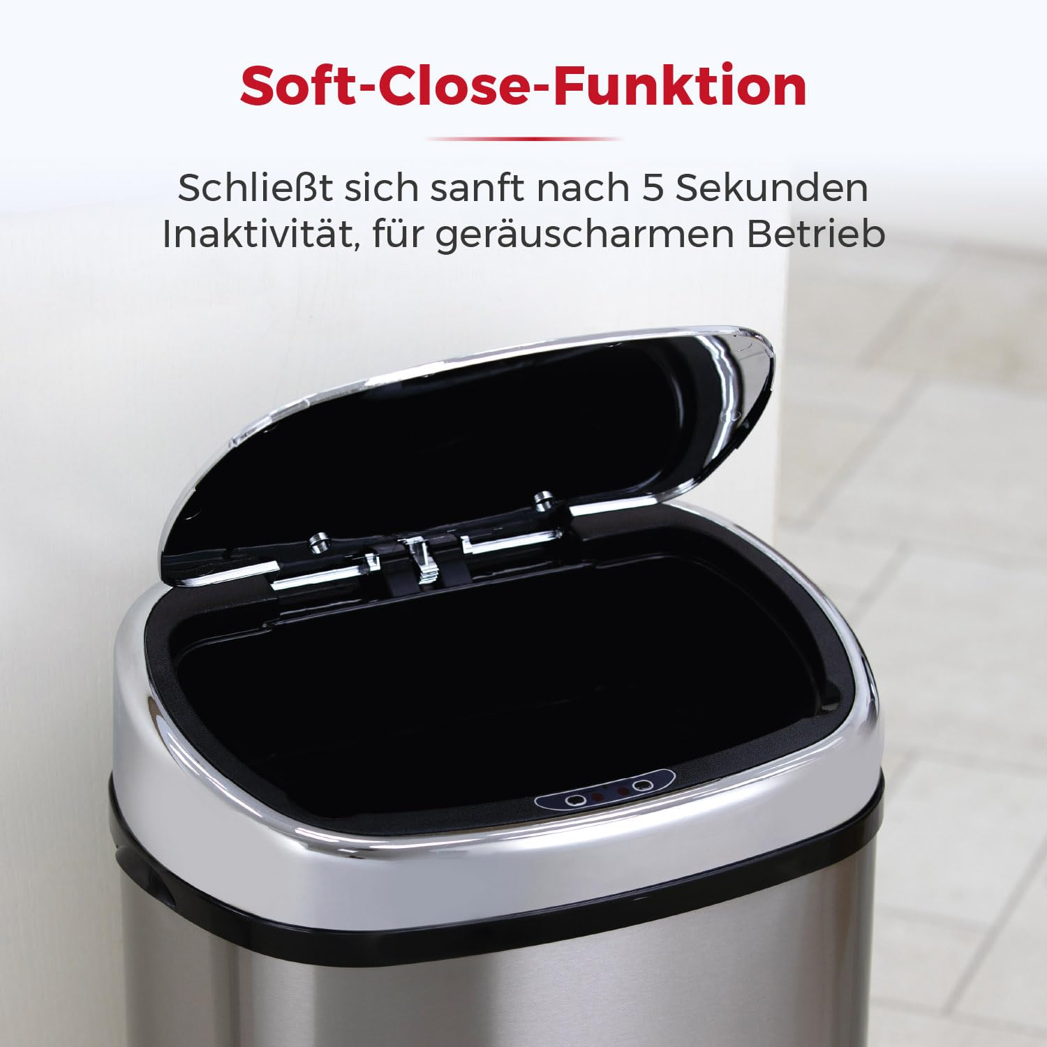 Tower T80901 Edelstahl Mülleimer Mit Sensor - Automatisch Mit Soft-Close-Funktion, Manuelle Öffnungsoption, 58 L, Silber