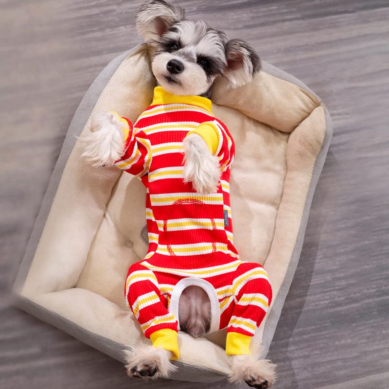 Image of Dog Surgery Recovery Suit for Small Dogs, 4-Legged Dog Onesie After Surgery with Back Snaps, Breathable Cotton Spay and Neuter Bodysuit for Female and Male Dogs