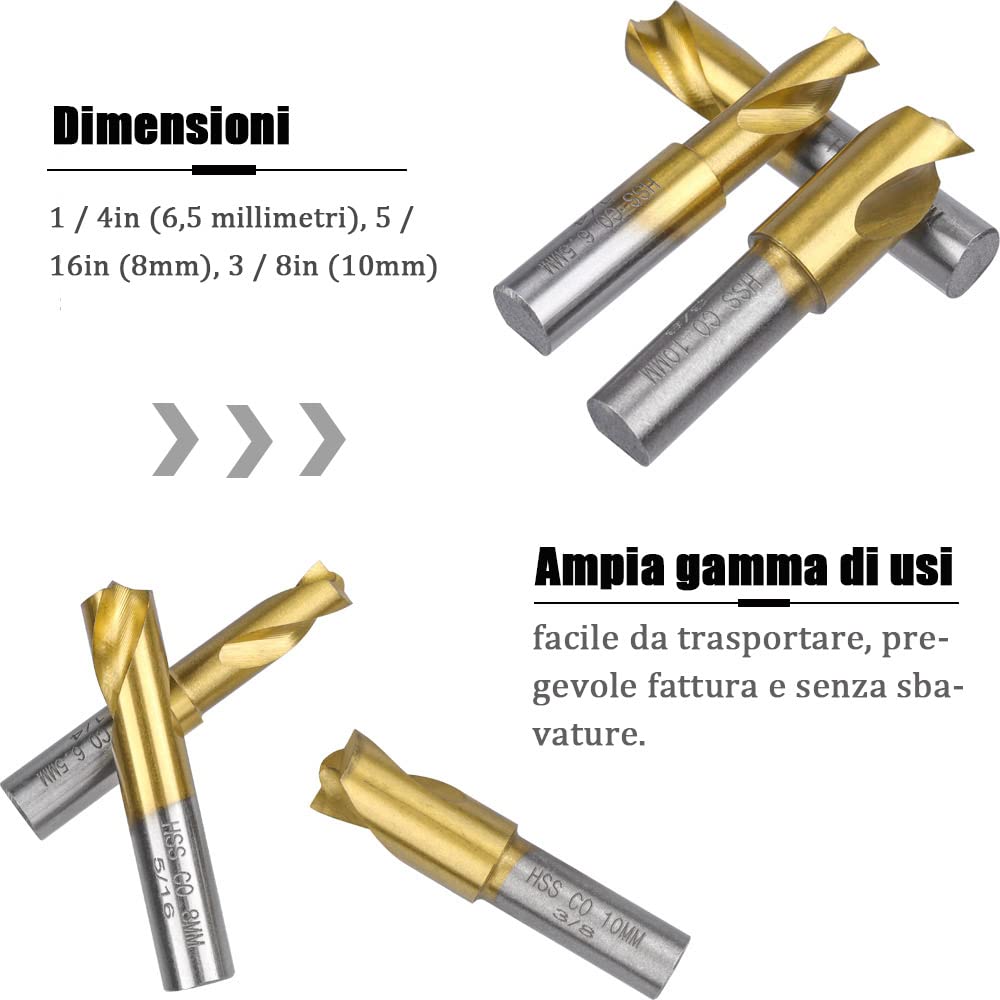 3 Pcs Set di Frese per Saldatura a Punti Saldatura a Punti in Cobalto Set Resa per Punti di Saldatura Punta per Rimuovere Frese per Saldatura a Punti