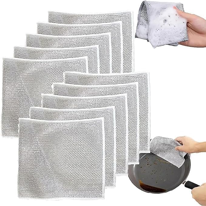 Image of PRANT Non-Scratch Dish Wash Cloth (Pack of 15), Steel Wire Dishwashing Rags for Wet and Dry Stainless Steel Scrubber Non-Scratch Wire Dishcloth for Washing Dishes Sinks Counters (15)