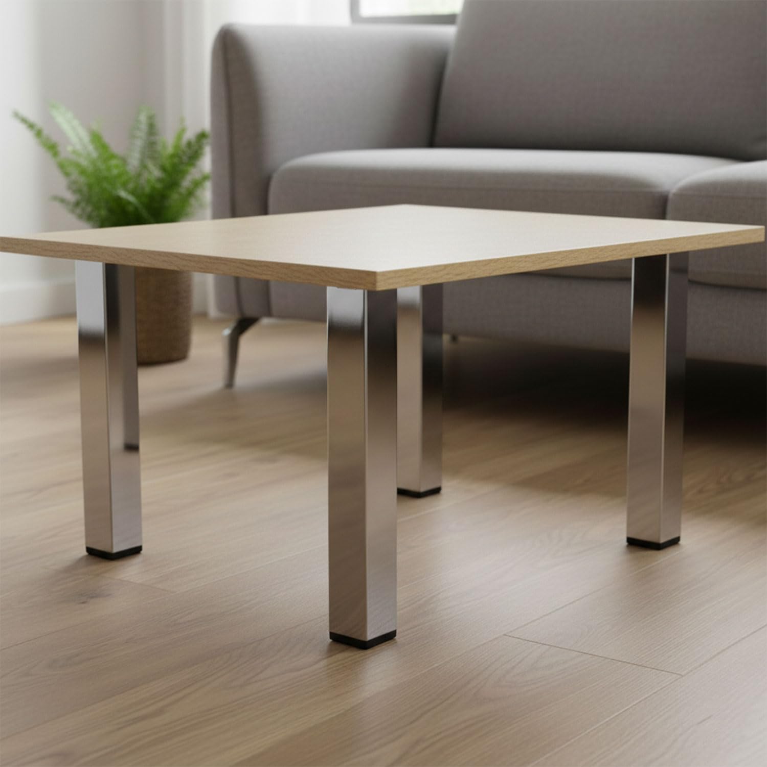 Kare Tablalı 71 cm Krom Gümüş 6 cm Çap Metal Sehpa Masa Ayağı Mobilya Destek Yükseltici Ayak Modeli
