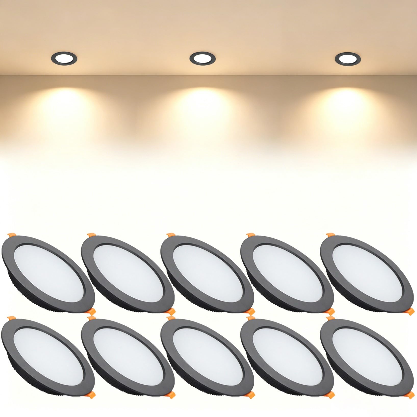 VOGHMOLD 18W Ultra Slim LED Downlight Recessed Ceiling Light 5 inch, 3000K Spot Lights Black Aluminum Trim, Cut Φ150-160mm, AC110-240V Panel Lighting for Office Hallway Closet, 10 Pack