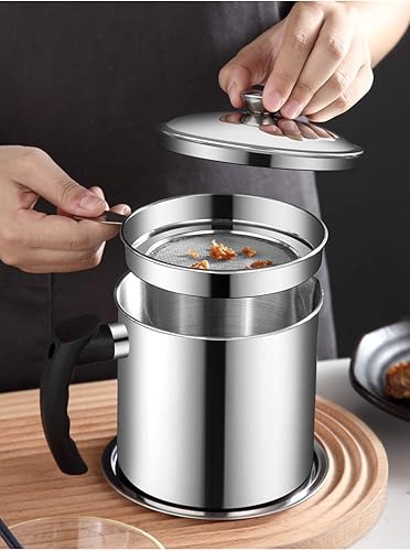 Miniatura 4 de Contenedor de grasa con filtro de malla fina olla tanque de almacenamiento de aceite de cocina (1.8 L plateado)