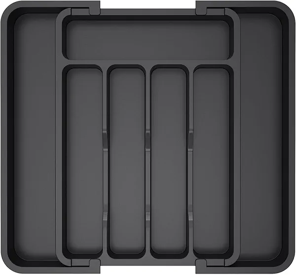 Lifewit Silverware Drawer Organizer, Expandable Utensil Tray for Kitchen, BPA Free Flatware and Cutlery Holder, Adjustable Plastic Storage for Spoons Forks Knives, 8.5"-14.1" x 12.1", Black