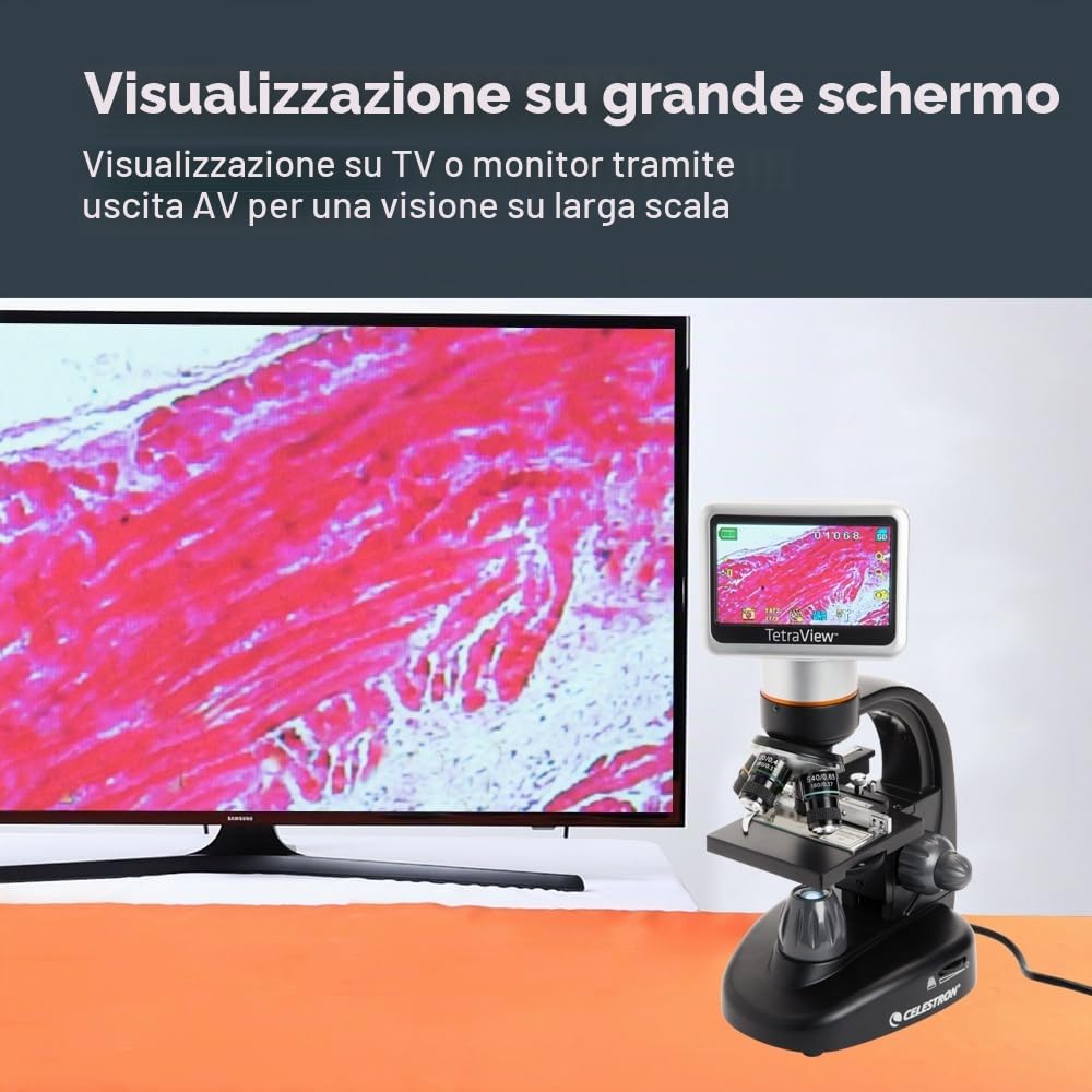 Celestron 44347 TetraView LCD Microscopio digitale touchscreen, Ingrandimento 40x-400x, Nero/Argento