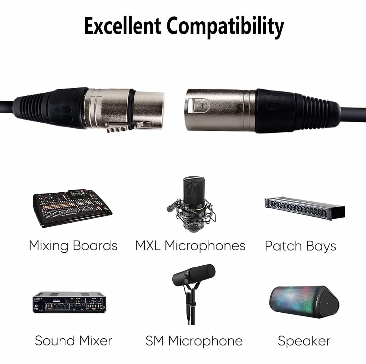Cavo microfono XLR a 5 pin, cavo connettore XLR a 5 pin, cavo audio per microfono da XLR maschio a femmina, cavo per microfono e interfaccia audio, compatibile con tutti i microfoni a tubo (2