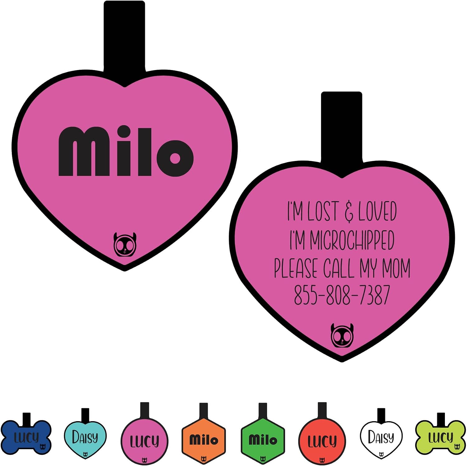 Silicone Silent Cat Tag Personalized with 5 Lines of Custom Deep Engraved Durable Soundless Pet ID Name Tag Heart Small Pink