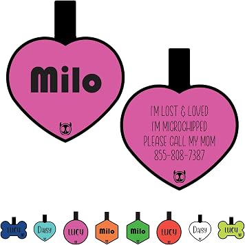 Silicone Silent Dog Tag Personalized with 5 Lines of Custom Deep Engraved Durable Soundless Pet ID Name Tag Heart Pink