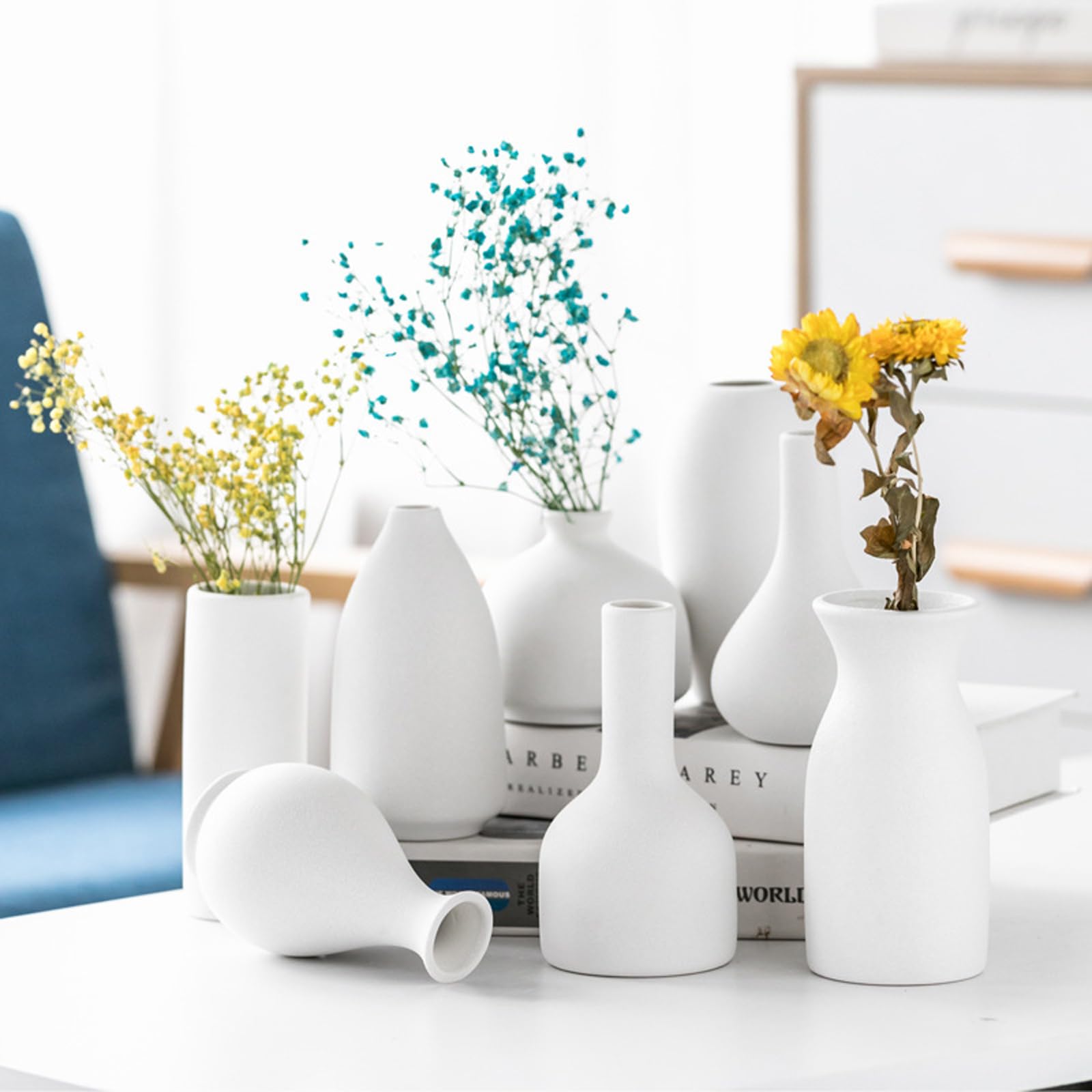 Ceramiczny wazon Dekoracyjny domowy wazon Nowoczesny mały wazon Dekoracyjny wazon buszel, elegancka dekoracja stołu Prezent na Dzień Matki dla mamy,White
