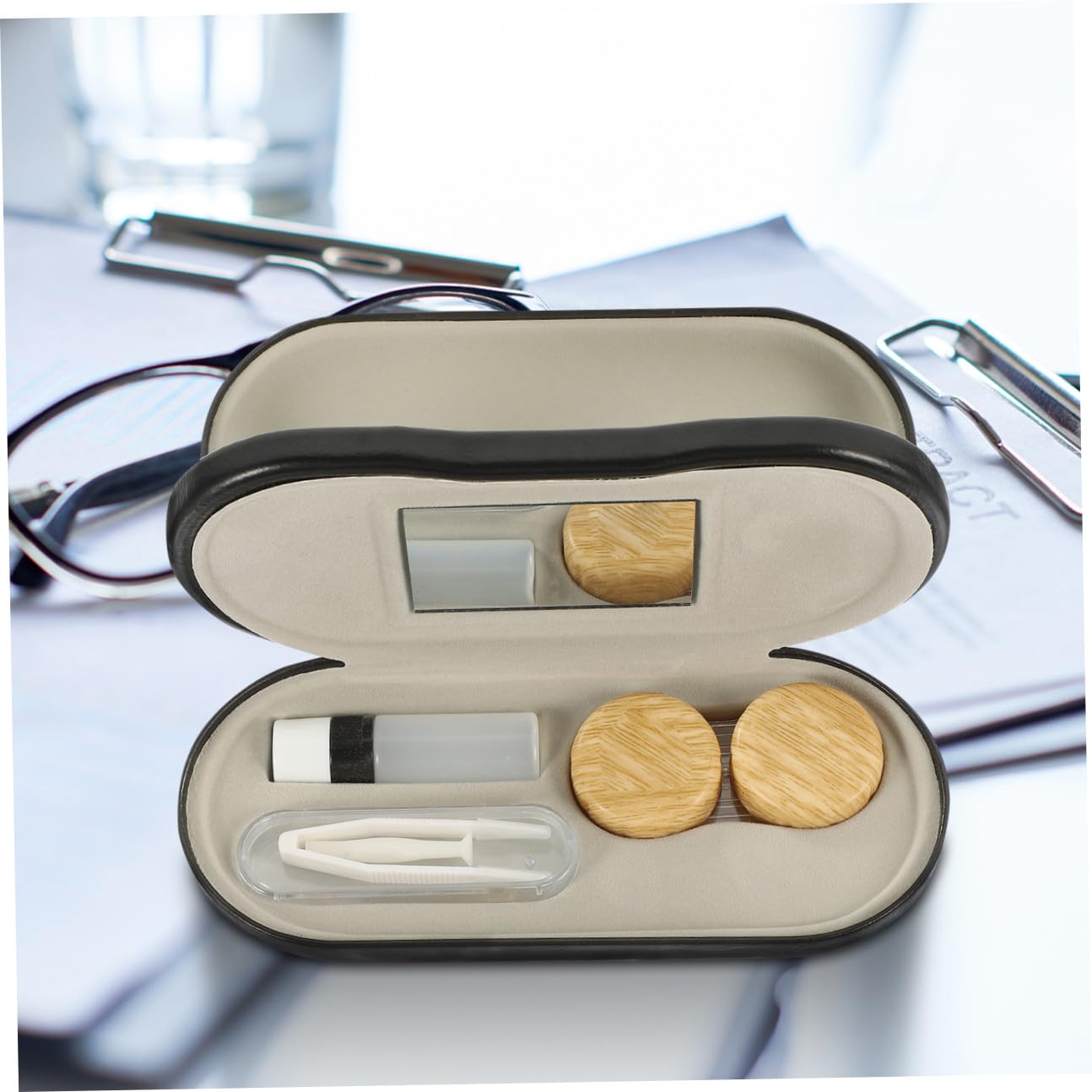 Healeved Custodia Portaocchiali Doppia in Pelle Pu, Organizer da Viaggio Multifunzionale per Occhiali da Sole da Vista, Scatola Portatile Protettiva per Uso Esterno Quotidiano