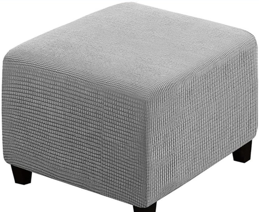 Stretch Corduroy Ottoman Slipcover,Square Footstool Cover Large Brown Grey Black Footrest Pouffe Protector Covers With Elastic Bottom Washable Super Soft Ottoman Covers(Light grey,33x33 cm)