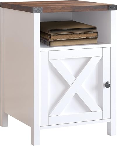 Miniatura 46 de Catrimown Mesa auxiliar de granja, juego de 2 mesitas de noche, mesita de noche rústica con puerta de granero y estante de almacenamiento, mesa
