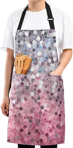 Miniatura 8 de RPLIFE Delantal de barbacoa para hombre, color rosa, morado, dorado, plateado, delantal para cocinar, delantal de cocina impermeable, delantales de