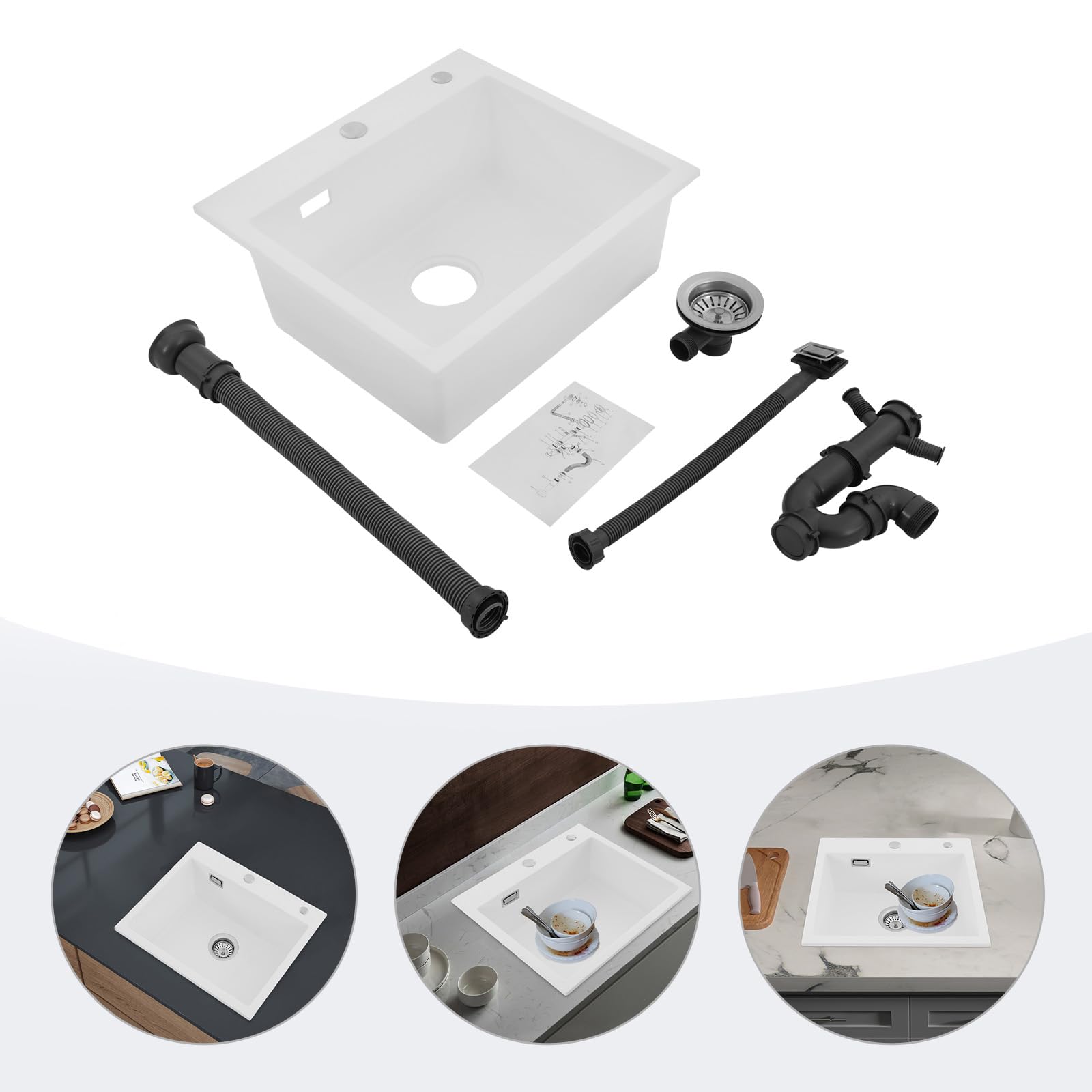 Fregadero de Cocina Lavabo Fregadero de Cocina con Cesta de Drenaje y Anillos de Sellado para Instalación de Montaje Superior y Montaje Inferior Fregadero Moderno para Cocina, Baño y Restaurante
