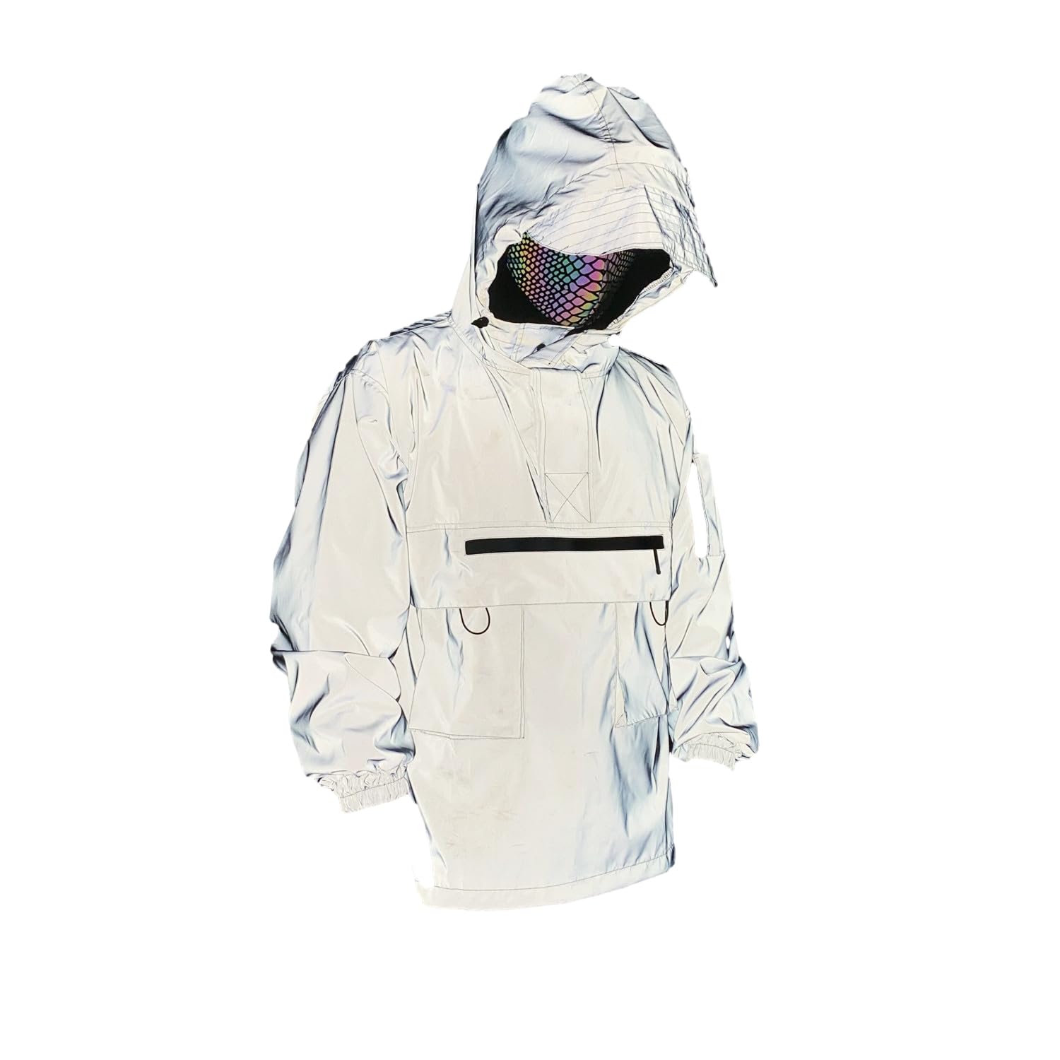 BaronHong Reflective Men Jacket with Multi-Pockets Eye-catching Hoodie Waterproof Cycling Jacket Rave Party(Highlight,XL)