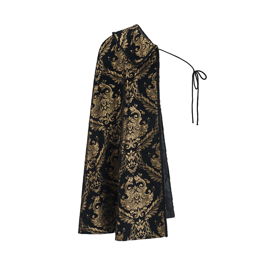 Willyacos Tudor Cape Men Medieval Renaissance Costumes Noble Tudor King Costume Cape Ren Faire Half Shoulder Cloak (Black Golden, One Size)
