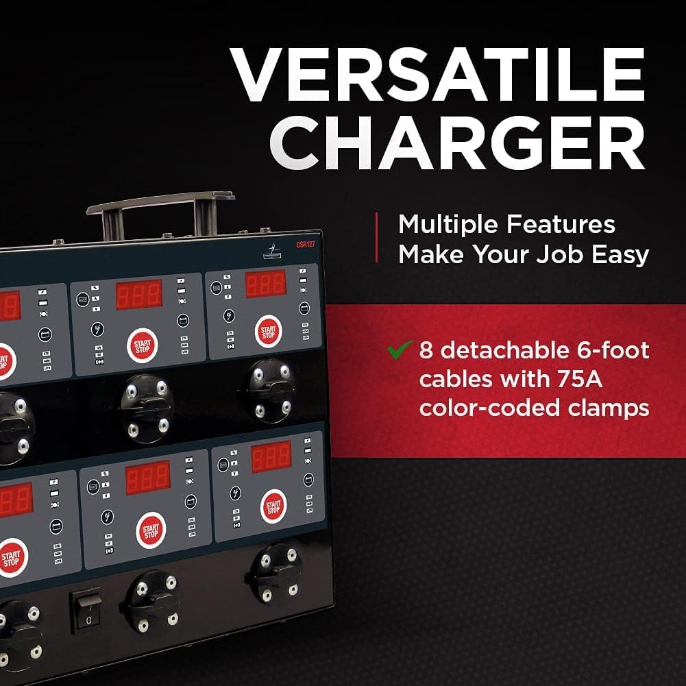 Schumacher Electric 8 Bank, 6V / 12V Battery Charger Station - Multi-Bank Charger for AGM, Gel, LFePO4 & Deep-Cycle Units - Automatic Charging, Microprocessor-Controlled - DSR127