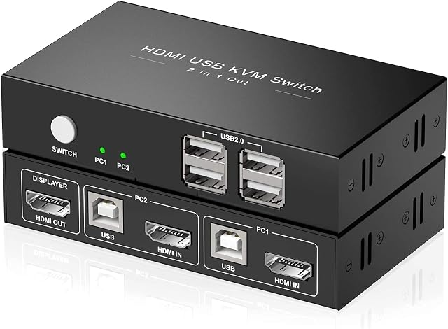 Rybozen 4K HDMI KVM Switch, USB KVM Switch 2 PC 2 Monitor Switch, Ultra HD, with 2 USB and 2 HDMI Cables, Displayport Switch 2 PC 1 Monitor USB 2.0Support Wireless Keyboard and Mouse