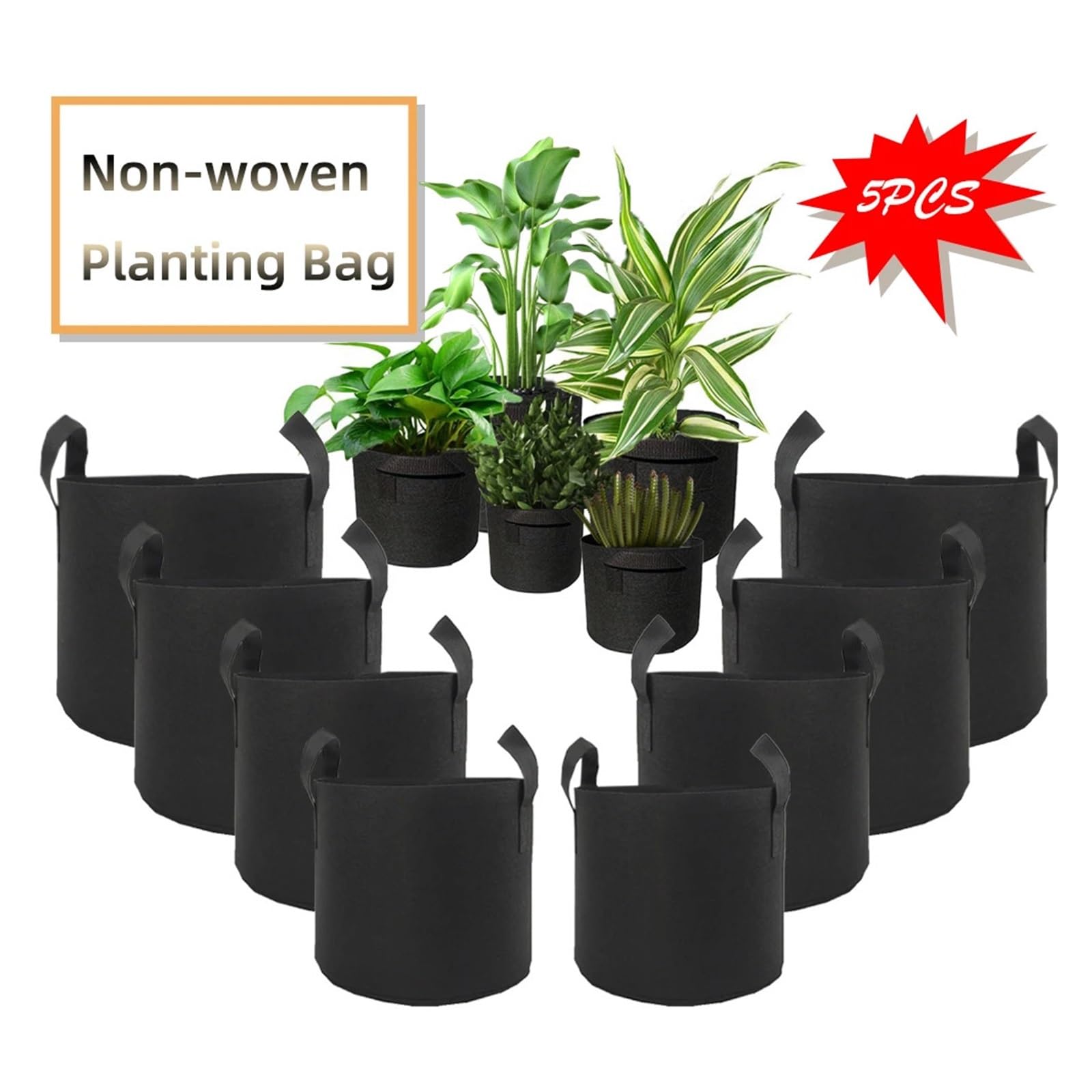 Grow Bags 5 sacs en feutre avec poignées en tissu de jardinage pour cultiver des légumes (70 x 40 cm)