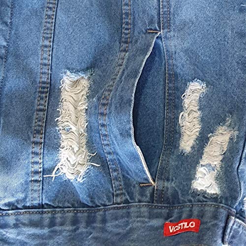 Jaqueta Jeans Masculina Jaqueta De Frio Jeans Destruída B34 (AZUL MÉDIO, GG)