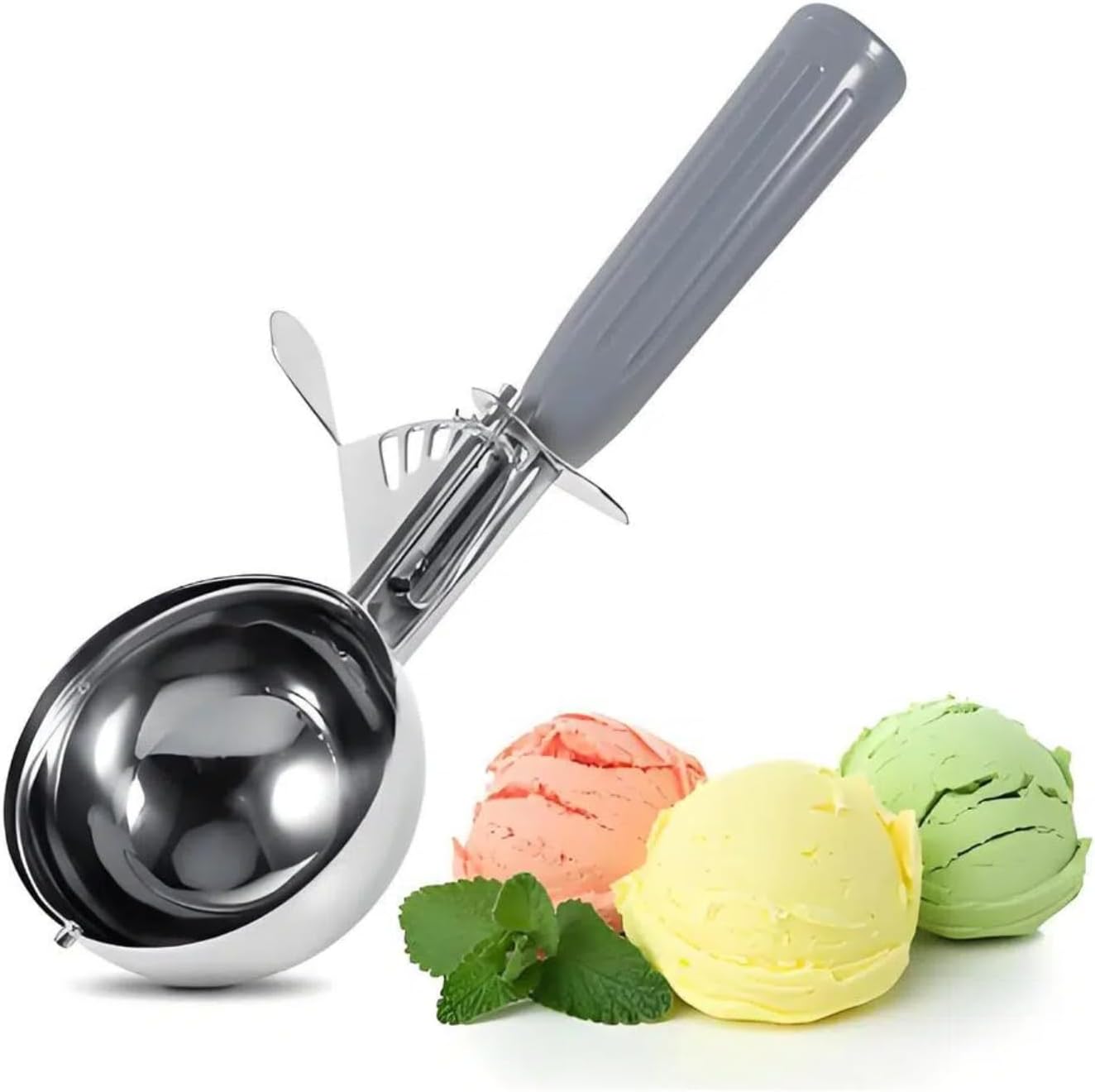 Akozon Ice Cream Scoop with Trigger Release, Potato Scooper, 120ml Cookie Scoop Stainless Steel and Non-Slip Handle, Multi-Functional for Ice Cream,Fruits,Mashed Potato,Meatballs