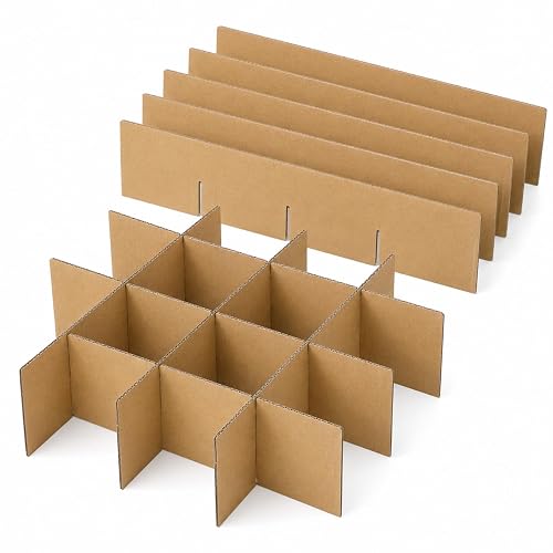 jojofuny 12-Piece Cardboard Dividers for Boxes, 13.18 x 3.14 in | 2 Sets of Buildable 16-Cell Inserts for Small Ornaments, Fruit and Short Glass Items