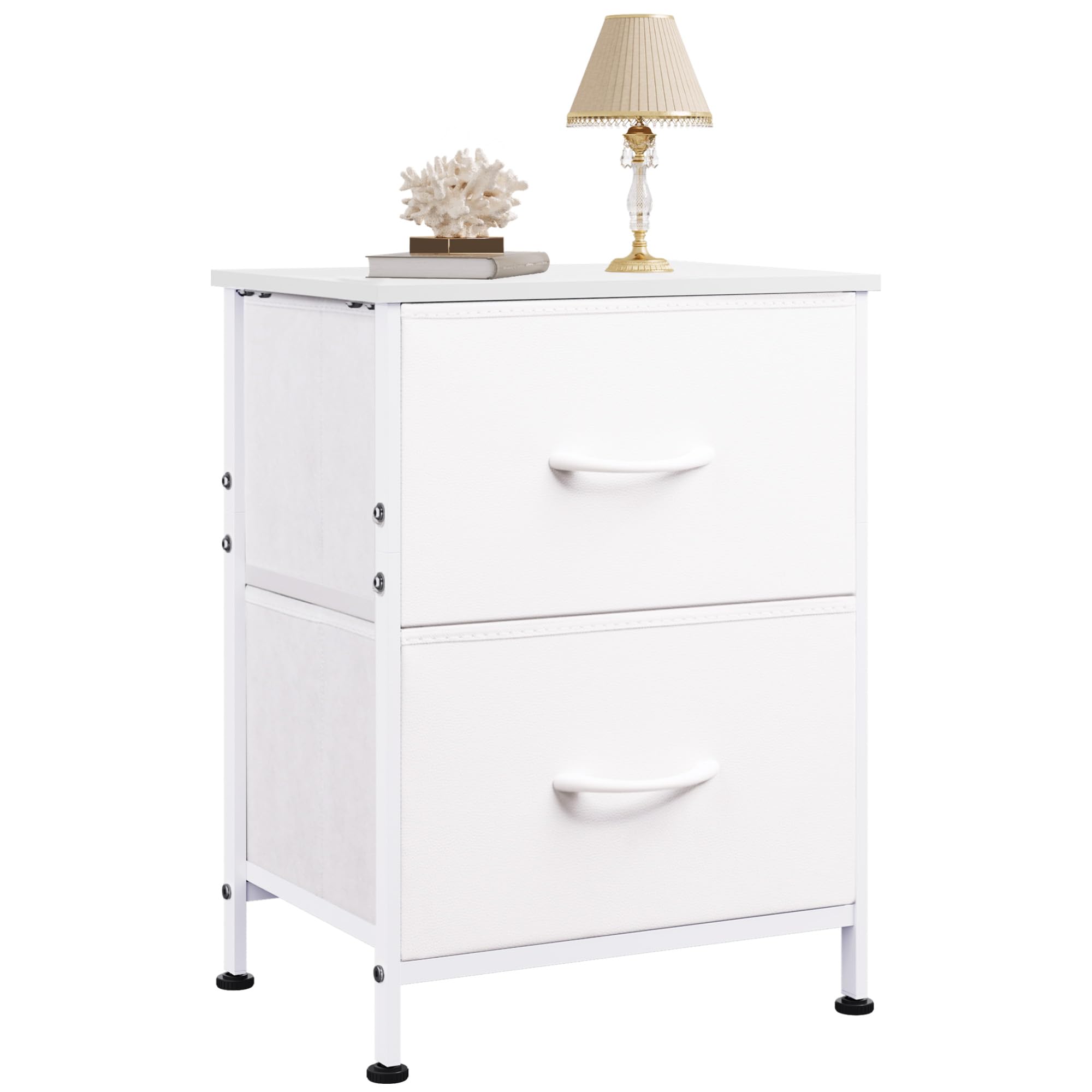 WLIVE White Nightstand, 2 Drawer Dresser for Bedroom, Small Night Stand with Fabric Drawers, Bedside Furniture, End Table for Bedroom, Closet, Entryway, College Dorm