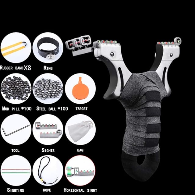 CUHSPOL Slingshot 2.0 Catapult for Adults/Children, Professional Outdoor Hunting Stainless Steel slingshots with 8pcs Slingshot bands and 200pcs Slingshot Ammo