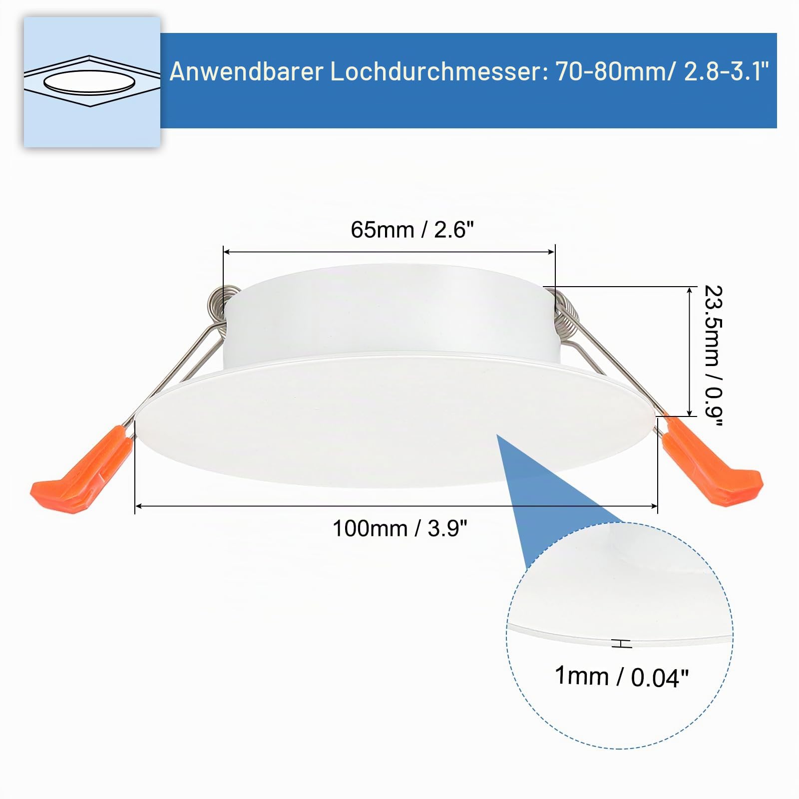 PATIKIL 2,6" Metall-Deckenabdeckplatte, Einbau-Lichtblende zur Wandmontage, Downlight-Lochabdeckung, dekoratives Panel mit Federclips, geeignet für runde Löcher mattweiß