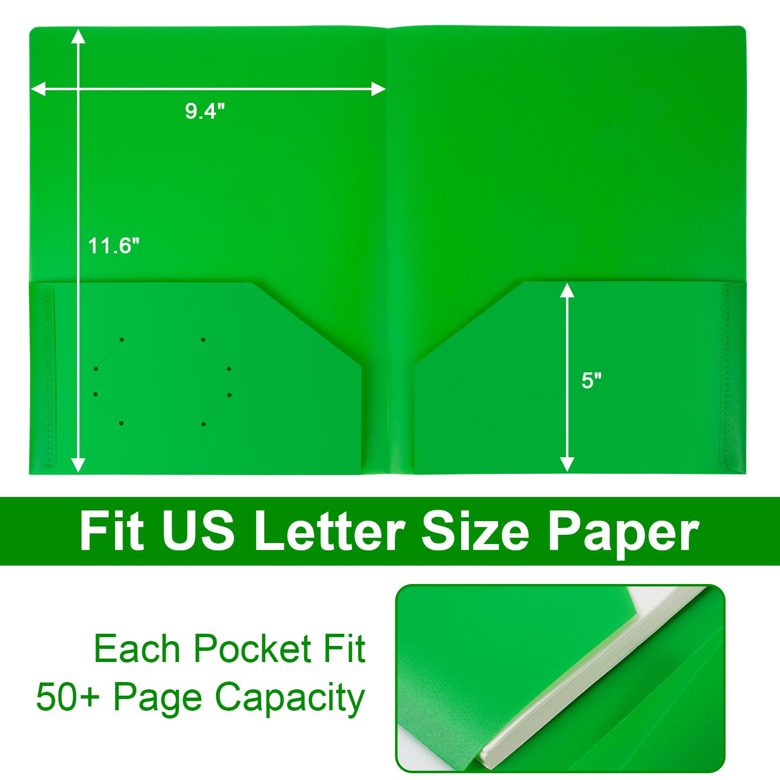 Kunststoff-Ordner mit Taschen, 2 Fächern, Poly-Ordner für 21,6 x 27,9 cm, für Schule, Büro, Zuhause, sortiert, 60 Stück