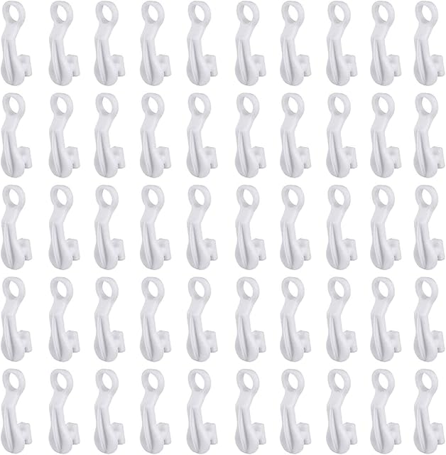 SSKHE 50PCS White Plastic Curtain Hook Curtain Glider Pulley Curtain Hook