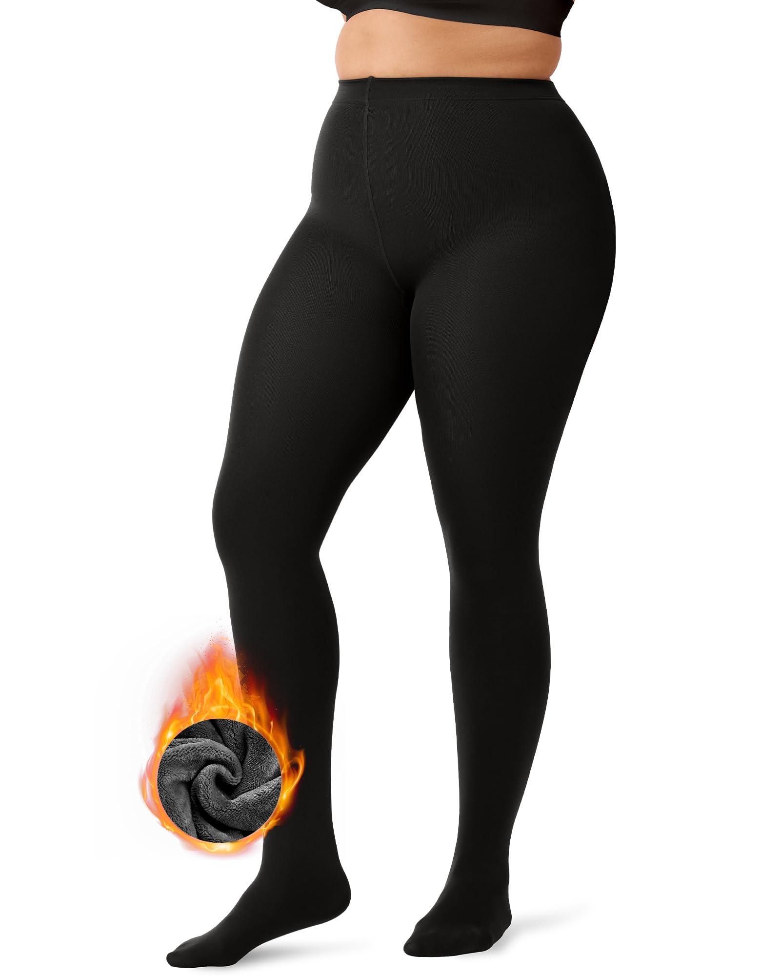 OEAK Womens Fleece Lined Tights Leggings Plus Size Thermal Warm Thick  Opaque Tights Tummy Control High Waisted Pantyhose