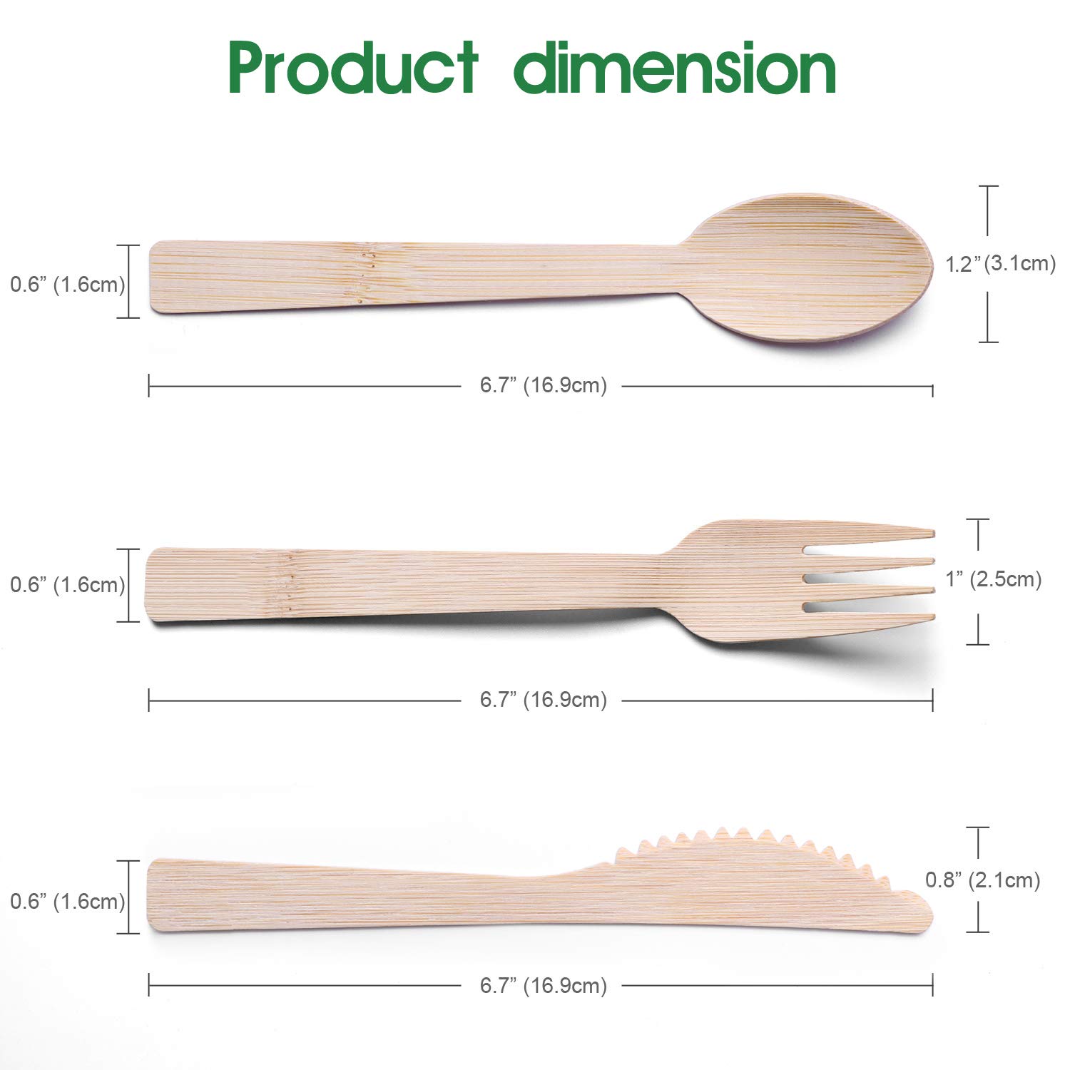BANBU Bambus-Einweg-Utensilien-Set, 17 cm, 60 Gabeln, 60 Löffel, 60 Messer, umweltfreundlich, kompostierbar, biologisch abbaubar, Bambus-Besteck, Einweggabeln, Messer und Löffel, 180 Stück