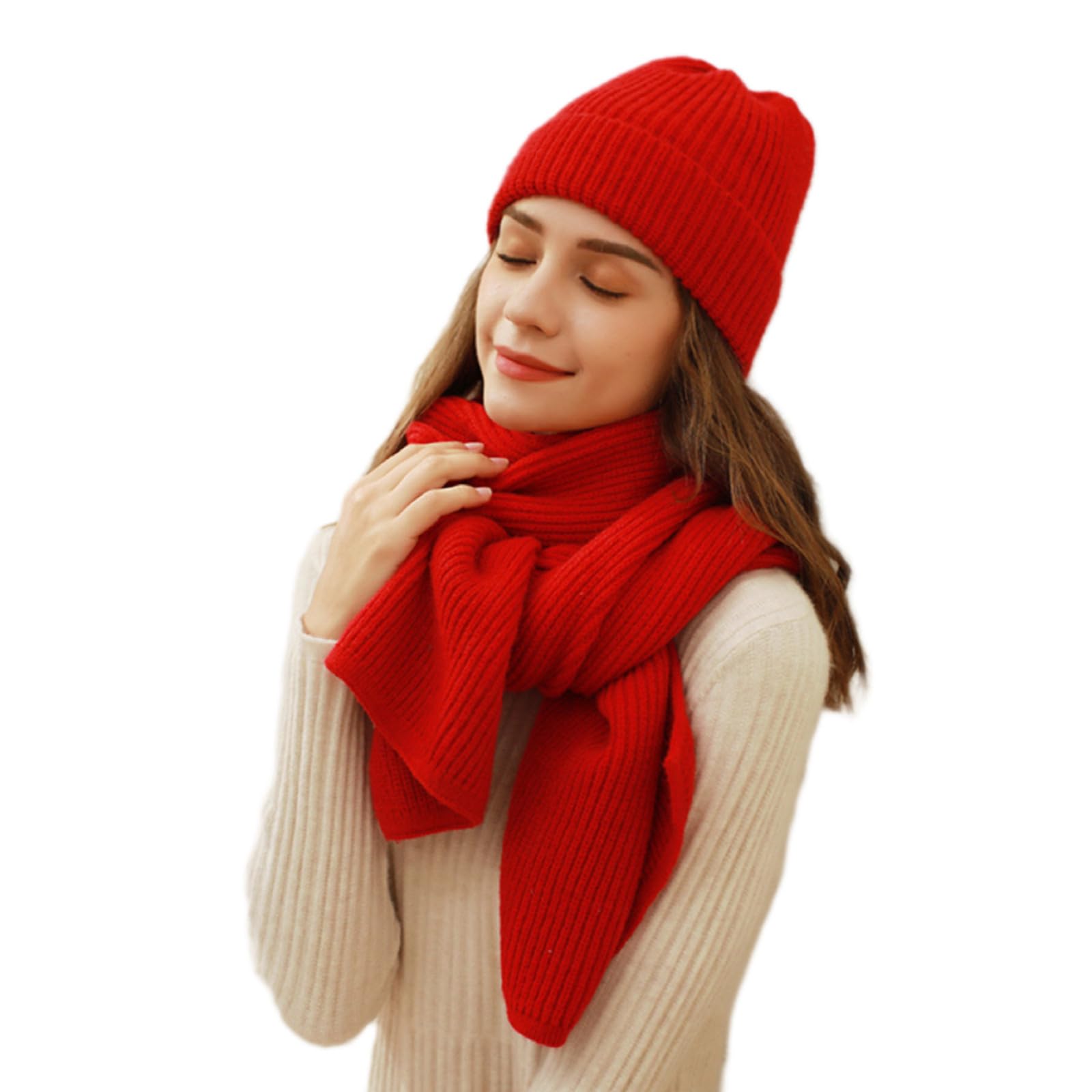 Winmany Frauen Winter Strickmütze Schal Set Leopard Beanie Mütze Halswärmer Skimütze